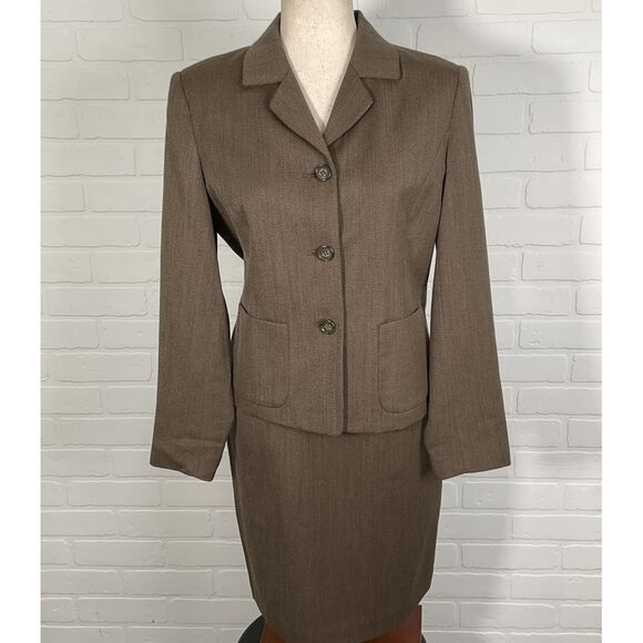 Talbots Suit Set Women Blazer 4 Skirt 6P Brown Woolmark Classic Career Canada - Picture 1 of 15
